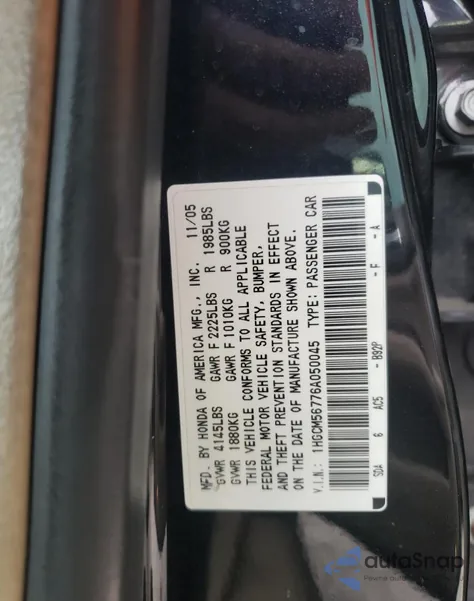 2006 Honda Accord Ex from USA, damaged, VIN 1HGCM56776A050045